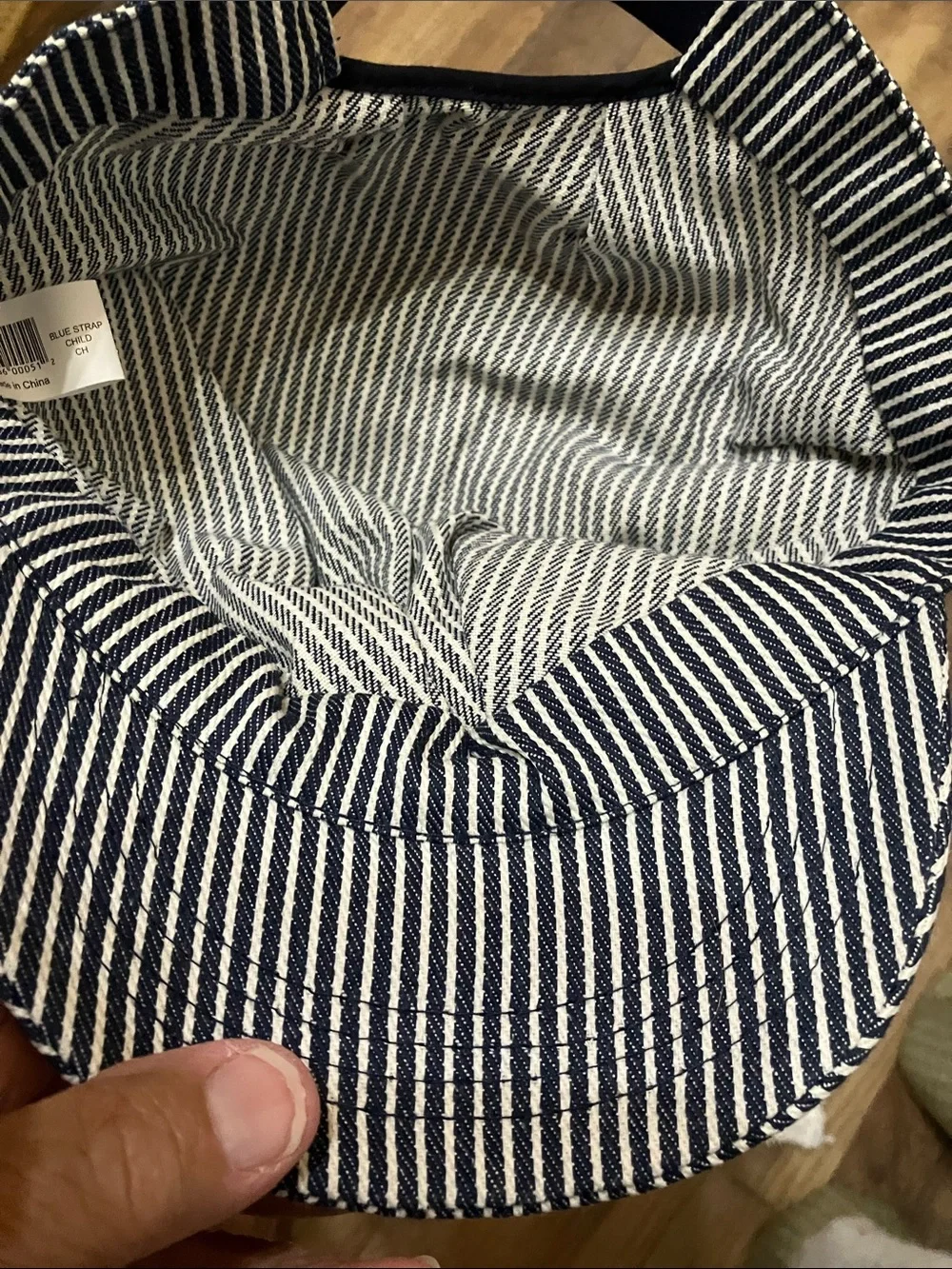 Striped Cotton Baker Boy Cap - Navy and White
